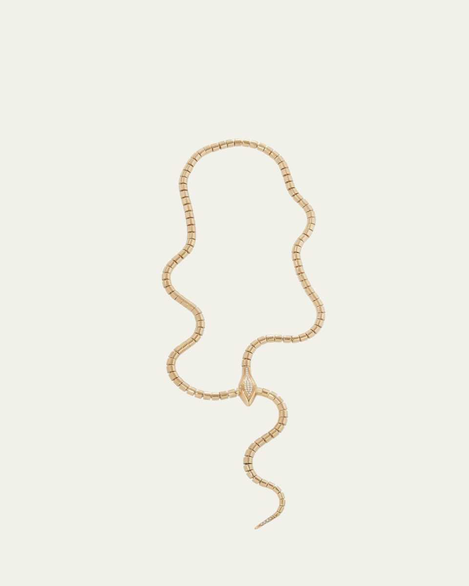 18K Yellow Gold Wrap Around Snake Lariat Necklace with Diamonds, 0.34 tcw, 24"L